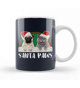 Santa Paws Christmas Pug And Cat Kupa Bardak Porselen