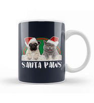 Santa Paws Christmas Pug And Cat Kupa Bardak Porselen