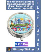 #Premium Hediye Dekoratif 3 Bölmeli Vitamin Hap Tablet İstanbul Temalı İlaç Saklama Kutusu 5 X 5 Cm