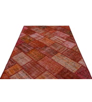 Kırmızı Halı Patchwork Desenli Etnik Stil Yün El Dokuma Şık Salon ve Yatak Odası Halısı