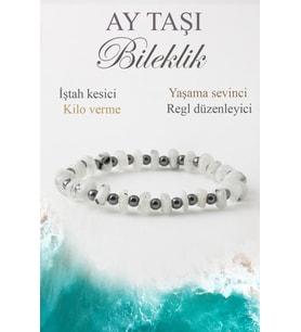 Ay Taşı - Hematit Doğaltaş Bileklik, Naturel Doğal Taş Kilo Verme Bileklik B1039 (16cm)