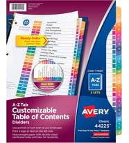 Avery 3 Halka Bağlayıcı Için A-Z Tab Bölücüler, Özelleştirilebilir İçindekiler, Çok Renkli Sekmeler,