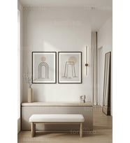 Modern Minimalist Soyut Kemer ve Çemberler 2’li Ahşap Çerçeveli Tablo Seti