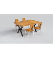 Ntconcept Rano Masif Ağaç Torna Sandalyeli Masa Takımı (100x100cm Masa  + 4 Sandalye)