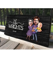 BK Gift Kişiye Özel 3'lü Aile Karikatürlü Kabartma Tasarım Antik Siyah (Ebony) Ahşap Tabela-3, Dekoratif Tabela, Rustik Ev Dekorasyonu, Duvar Dekoru