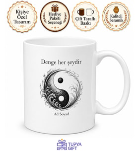 Yin Yang Dengesi Çizimli Felsefe Kupa İyi Kötü Denge Temalı Hediye Bardak
