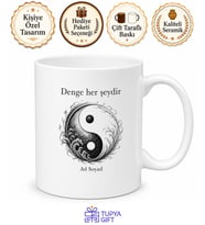 Yin Yang Dengesi Çizimli Felsefe Kupa İyi Kötü Denge Temalı Hediye Bardak