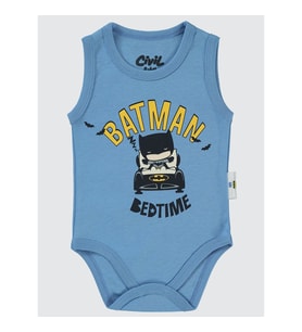 Batman Erkek Bebek Çıtçıtlı Badi 1-18 Ay  Açık İndigo