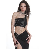 Kadın Antik Gümüş Kaplama El Yapımı Zincirli Choker - Omuz Kolyesi