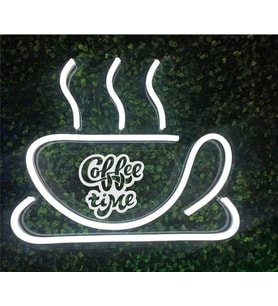 Coffee Time Yazılı Fincan Figürlü Neon Led Tabela Tablo Gece Aydınlatma Duvar Dekoru