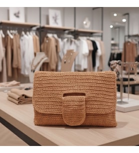 ChicLookDesign El Örgüsü Özel Tasarım Hasır Taba Clutch (TABA-TABA)