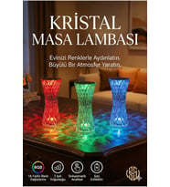 RGB Kristal Masa Lambası, 16 Renk ve 4 Mod Dokunmatik Kontrol (Krem)