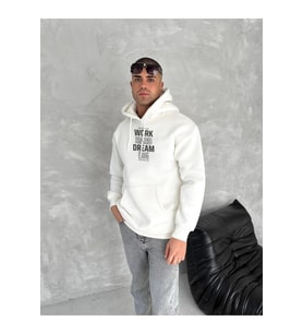 Kışlık Üç İplik Kapşonlu SweatShirt - Beyaz