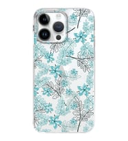 Apple iPhone 14 Pro Uyumlu Kapak Floral Su Yeşili Tasarımlı Şeffaf Silikon Kılıf