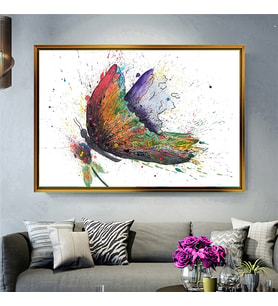 Tablore Renkli Sulu Boya Kelebek Desenli Çerçeveli Kanvas Tablo Modern Salon Dekoru