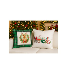 Çift Tarafı Baskılı Candy Christmas Desenli 2'li Set Kadife Kırlent Kılıfı Yılbaşı - Noel (Yılbaşı Kırmızısı)