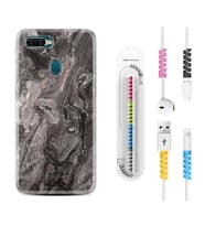 Oppo A5S A15 A16 A54 A55 A73 A74 Kılıf Kablo Koruma Spiral Silikon Gri Mermer 1376