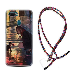 Oppo A5S A15 A16 A54 A55 A73 A74 Kılıf Boyun Asklı Rasta Silikon Kız ve Kedi 1762