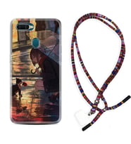 Oppo A5S A15 A16 A54 A55 A73 A74 Kılıf Boyun Asklı Rasta Silikon Kız ve Kedi 1762