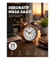 Mey İthalat® Retro Tarz Bronz Dekoratif Masa Saati Metal Gövde Yüksek Sesli Alarm