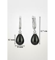 925 Ayar Gümüş Sallantılı Damla Siyah Oniks Taşlı Kadın Küpe  8×12 mm Oniks 3,2 cm