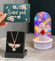Premium Set Renkli Led Işıklı Fanus ve Renkli Zümrüdü Anka Kuşu Kolye (Model 2)