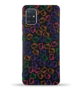 Samsung Galaxy A71 Uyumlu Lansman Kılıf Hello Kitty Tasarımlı İçi Kadife Kapak-Siyah (Şeffaf)