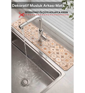 Dekoratif Musluk Matı Lavabo Banyo Mutfak Tezgah Üstü Desenli Mat 14 cm x 60 cm
