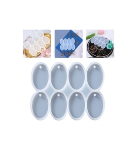 Epoksi Çoklu Silikon Kalıp Anahtarlık Oval Delikli Kolye Küpe Kalıbı 5X3 CM 8 Li