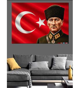 Türkiye Bayrağı Atatürk Dekoratif Kanvas - Mdf Ahşap Tablo
