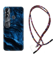Tecno Spark 6 6 Go 8C 8 Pro 7 7 Pro Kılıf Boyun Asklı Rasta Silikon Blue MArble 1379