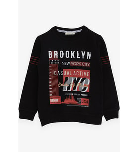 Breeze Erkek Çocuk Sweatshirt Yazı Baskılı 7-12 Yaş, Siyah