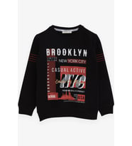 Breeze Erkek Çocuk Sweatshirt Yazı Baskılı 7-12 Yaş, Siyah