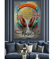 Müzik Kulaklık Ses Dalgaları Dekoratif Kanvas - Mdf Ahşap Tablo