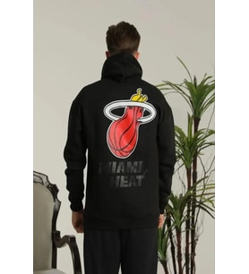 Erkek Sırt Baskılı Oversize Üç İplik Kapüşonlu Sweatshirt - Siyah