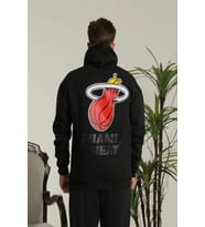 Erkek Sırt Baskılı Oversize Üç İplik Kapüşonlu Sweatshirt - Siyah