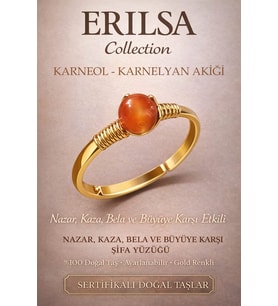 Sertifikalı Nazar Kaza Bela Koruma Yüzüğü - Karneol Karnelyan Akik Gold Ayarlamalı Koç Başak Burcu