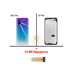 Oppo A72 Mor Uyumlu Lensli Orta Kasa + B7000 Yapıştırıcı Full Kasa Kapak Gövde Housing
