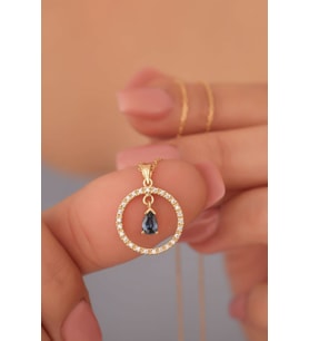 925 Ayar Gümüş Taşlı Halka Sallantı Kolye - CNS00574 (Gold)