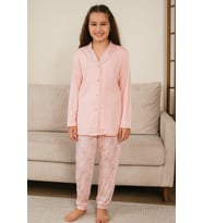 Kız Çocuk Önü Düğmeli Uzun Kol Pijama Takımı SOMON
