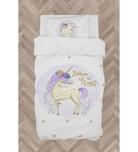 MEKTA HOME BEBEK VE ÇOCUK ODASI Yıldızlı Mavi Unicorn Desenli Nevresim Takımı