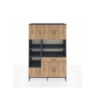 Hyperion Gardrop 10 Raflı Tek Çekmeceli 6 Kapaklı 132x44x195 Antrasit-Çam