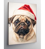 Kanvas Tablo Noel Baba Şapkası Takmış Köpek