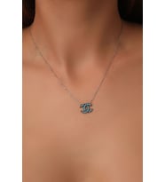 925 Ayar Gümüş Rodium Kaplama Firuze Taşlı Gucci Model  Kolye