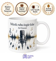 Müzik Stüdyosu Temalı Baskılı Kupa Bardak Hediye Özel Tasarım Porselen Mug