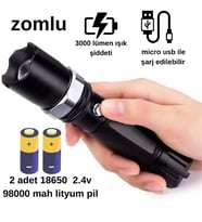 Zomlu 3 farklı moda sahip ultra güçlü ful metal el feneri