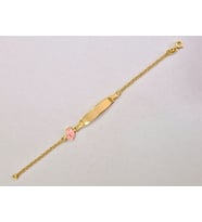 22 ayar altın kaplama ayak izi figürlü isimli bebek çocuk gümüş künye bileklik (Pembe-Altın)