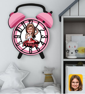 BK Gift Kişiye Özel Prenses Karikatürlü Pembe Retro Çalar Saat Tasarımlı Kabartma Figürlü Ahşap Çocuk Duvar Saati-1, Ev Dekoru, Çocuk Odası Aksesuar