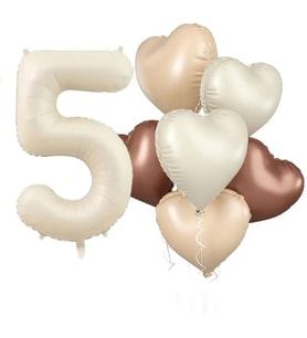 Retro Krem 5 Yaş Kalpli Folyo Balon Set