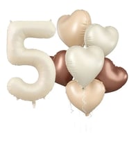 Retro Krem 5 Yaş Kalpli Folyo Balon Set